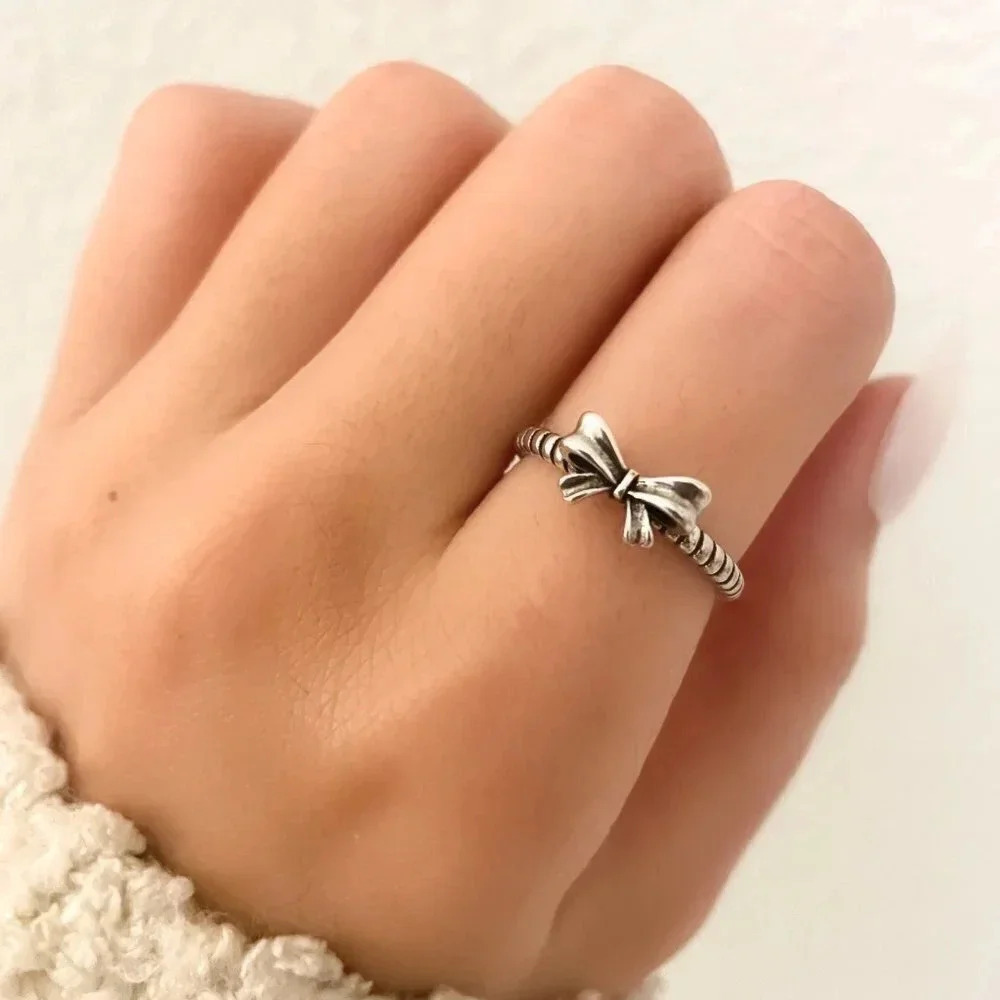 925 Sterling Silver Minimalist Tiny Bow Ring Dainty Ring Modern Boho Ring